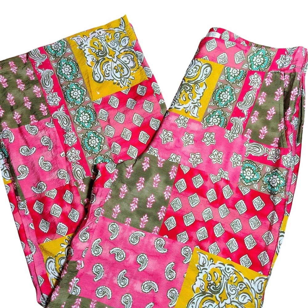 ESCAP Pink Red Paisley Patchwork Pants Trousers patchwork 80s wide leg vibrant